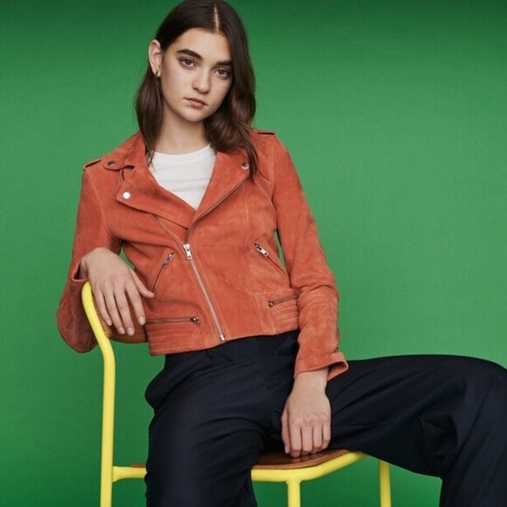 Maje Burnt Orange Suede Leather Jacket